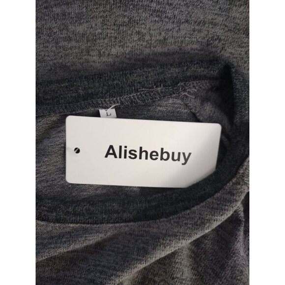 Alishebuy Women's Long Sleeve Grey Sweatshirt with Pockets, Size L. NWT. - Picture 3 of 8